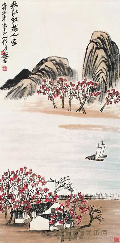 齐白石 秋江红树人家 立轴 134×67cm